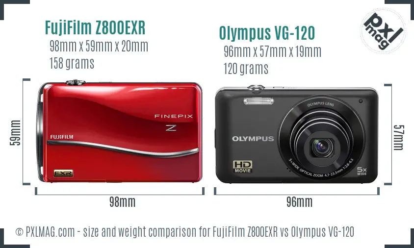FujiFilm Z800EXR vs Olympus VG-120 size comparison