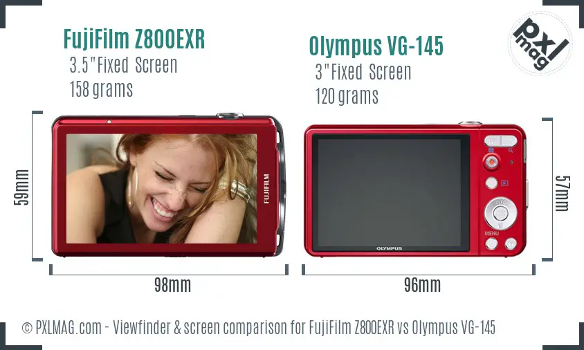 FujiFilm Z800EXR vs Olympus VG-145 Screen and Viewfinder comparison