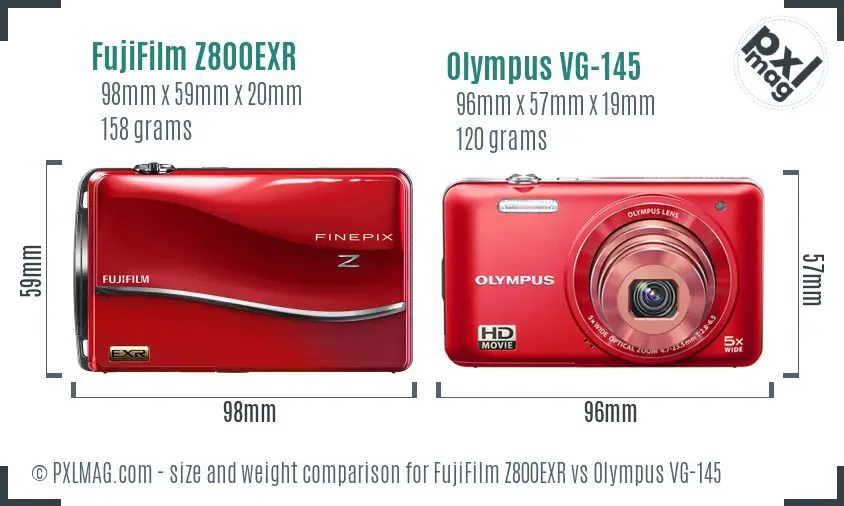 FujiFilm Z800EXR vs Olympus VG-145 size comparison