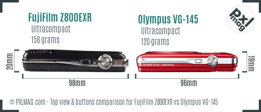 FujiFilm Z800EXR vs Olympus VG-145 top view buttons comparison