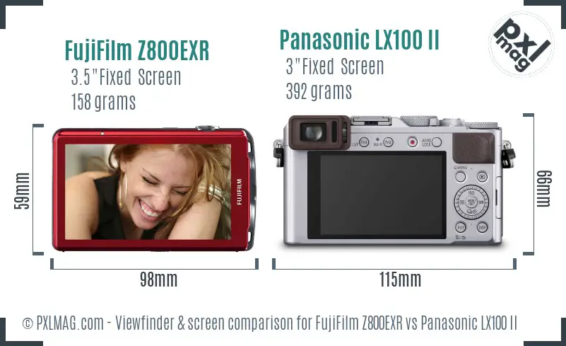FujiFilm Z800EXR vs Panasonic LX100 II Screen and Viewfinder comparison