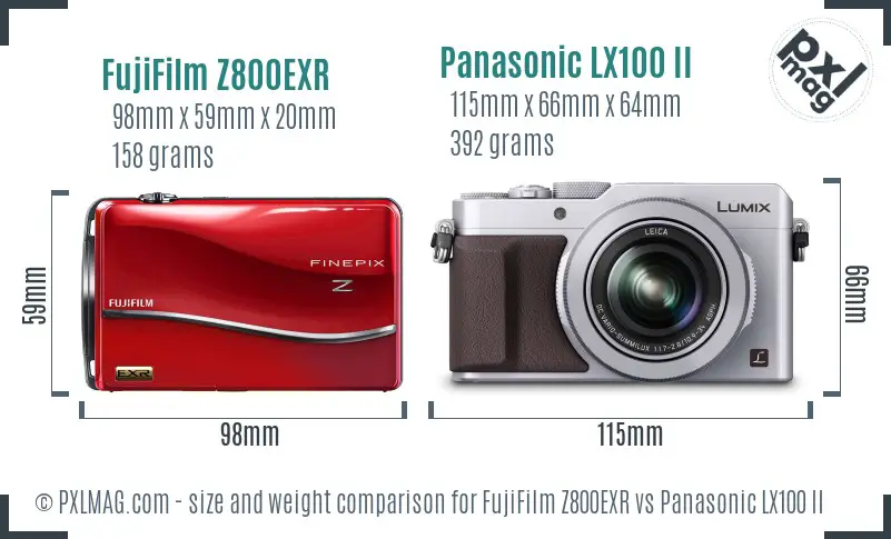 FujiFilm Z800EXR vs Panasonic LX100 II size comparison