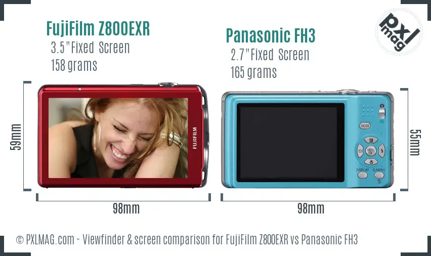 FujiFilm Z800EXR vs Panasonic FH3 Screen and Viewfinder comparison