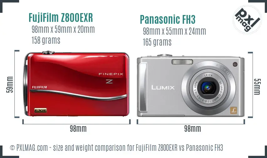 FujiFilm Z800EXR vs Panasonic FH3 size comparison