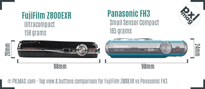 FujiFilm Z800EXR vs Panasonic FH3 top view buttons comparison