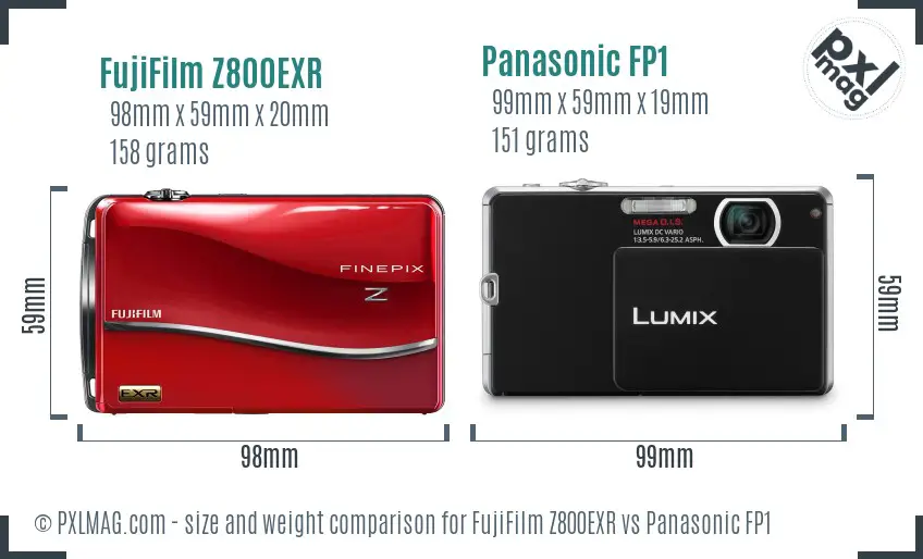 FujiFilm Z800EXR vs Panasonic FP1 size comparison