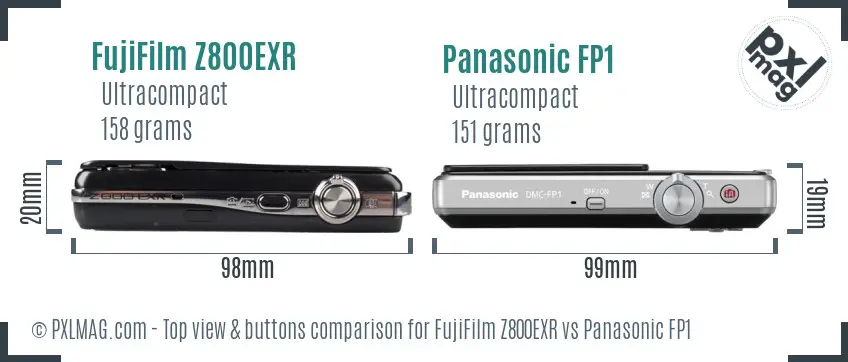 FujiFilm Z800EXR vs Panasonic FP1 top view buttons comparison