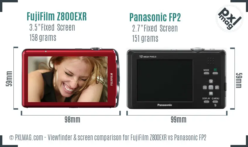 FujiFilm Z800EXR vs Panasonic FP2 Screen and Viewfinder comparison FujiFilm Z800EXR vs Panasonic FP2 Screen and Viewfinder comparison