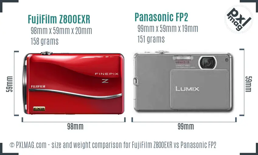 FujiFilm Z800EXR vs Panasonic FP2 size comparison FujiFilm Z800EXR vs Panasonic FP2 size comparison
