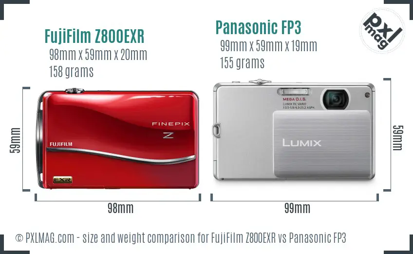 FujiFilm Z800EXR vs Panasonic FP3 size comparison FujiFilm Z800EXR vs Panasonic FP3 size comparison