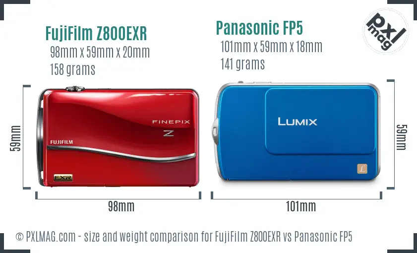 FujiFilm Z800EXR vs Panasonic FP5 size comparison