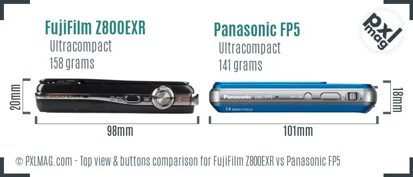 FujiFilm Z800EXR vs Panasonic FP5 top view buttons comparison