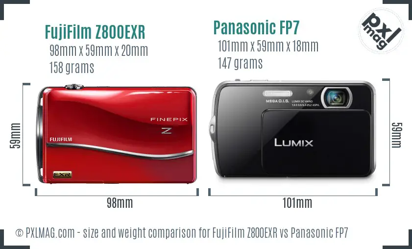 FujiFilm Z800EXR vs Panasonic FP7 size comparison
