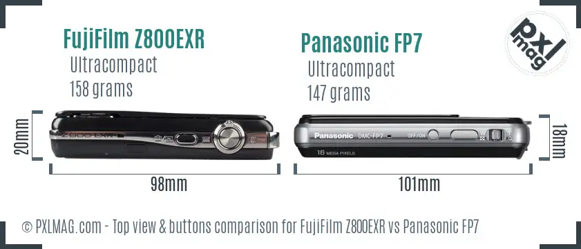 FujiFilm Z800EXR vs Panasonic FP7 top view buttons comparison