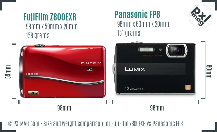 FujiFilm Z800EXR vs Panasonic FP8 size comparison