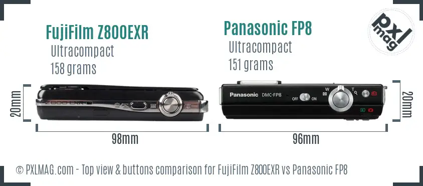 FujiFilm Z800EXR vs Panasonic FP8 top view buttons comparison