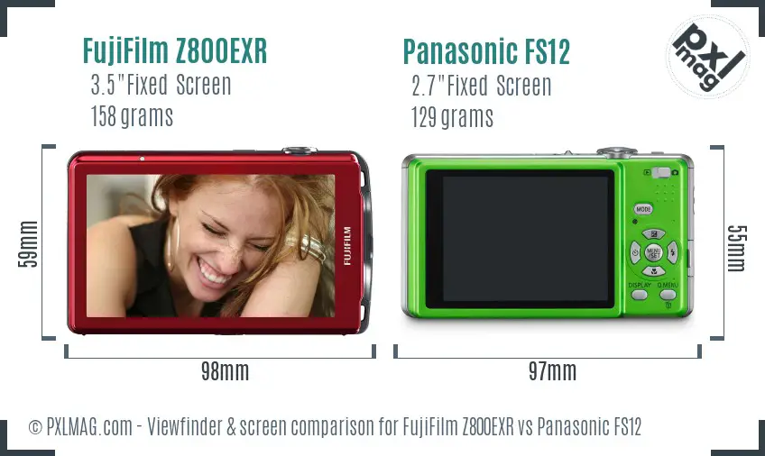 FujiFilm Z800EXR vs Panasonic FS12 Screen and Viewfinder comparison