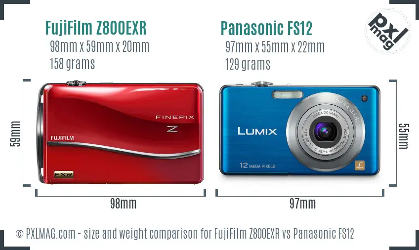 FujiFilm Z800EXR vs Panasonic FS12 size comparison