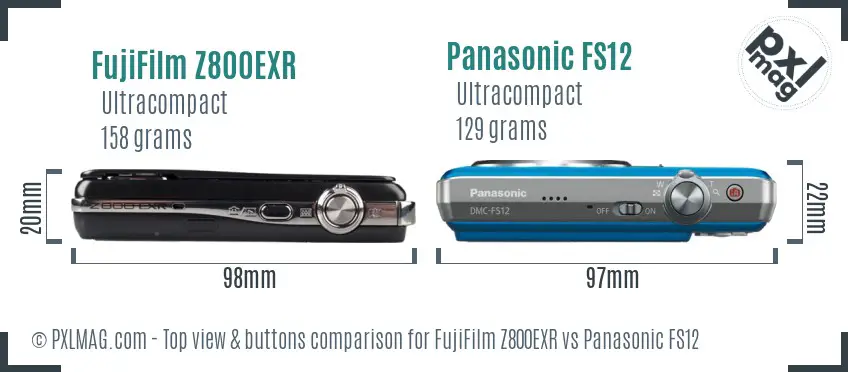 FujiFilm Z800EXR vs Panasonic FS12 top view buttons comparison