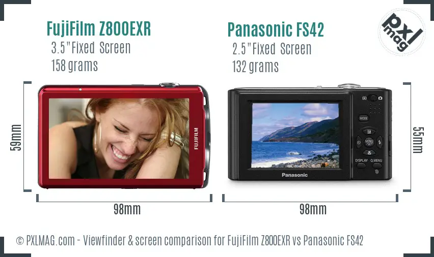 FujiFilm Z800EXR vs Panasonic FS42 Screen and Viewfinder comparison