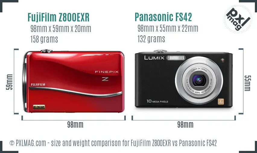 FujiFilm Z800EXR vs Panasonic FS42 size comparison