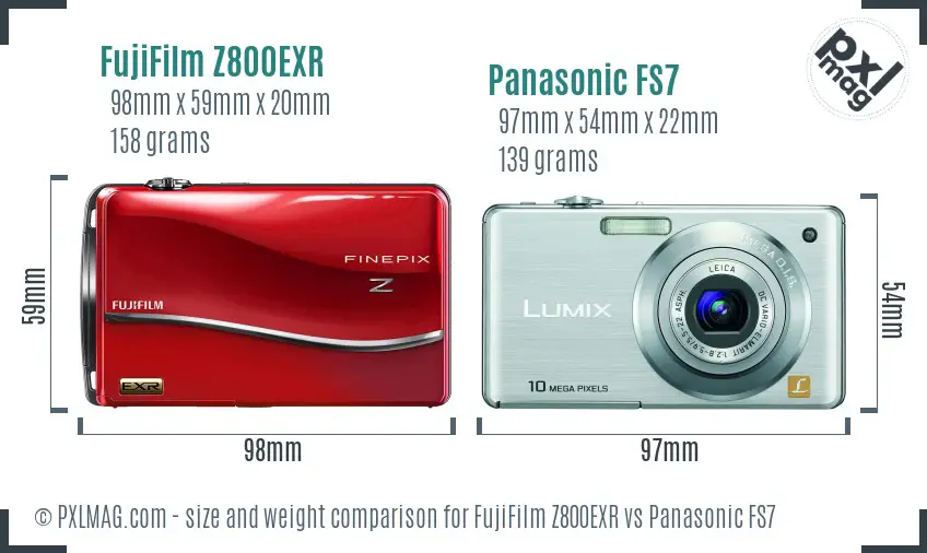 FujiFilm Z800EXR vs Panasonic FS7 size comparison