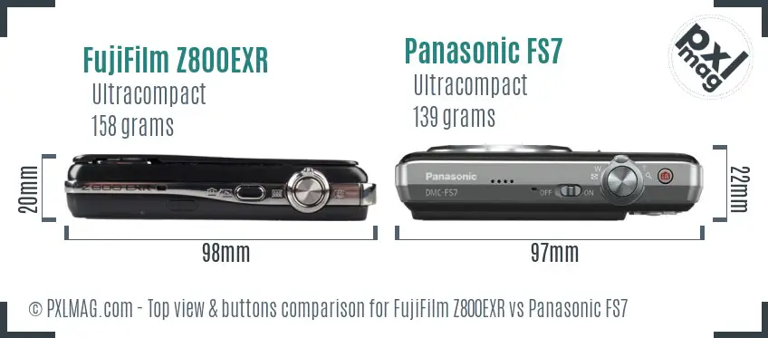 FujiFilm Z800EXR vs Panasonic FS7 top view buttons comparison