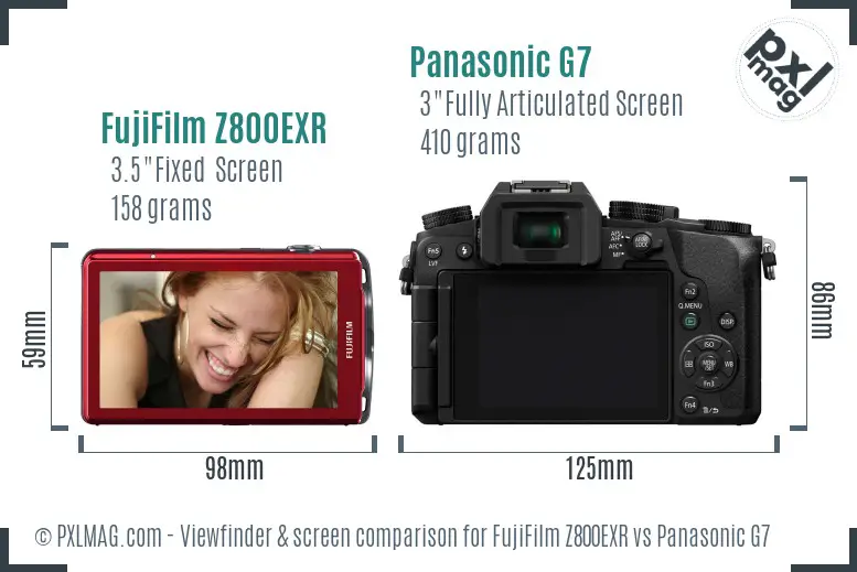 FujiFilm Z800EXR vs Panasonic G7 Screen and Viewfinder comparison