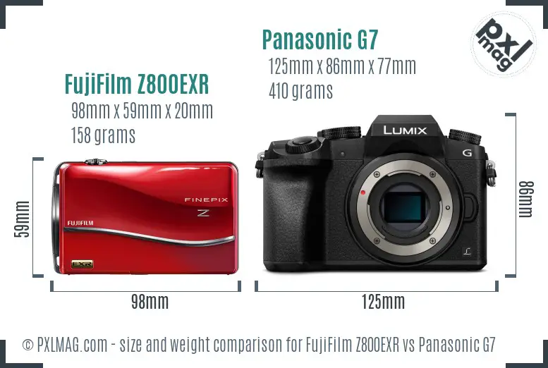FujiFilm Z800EXR vs Panasonic G7 size comparison