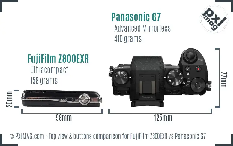 FujiFilm Z800EXR vs Panasonic G7 top view buttons comparison