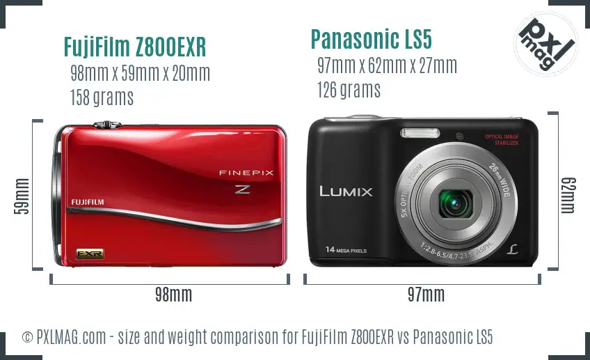 FujiFilm Z800EXR vs Panasonic LS5 size comparison