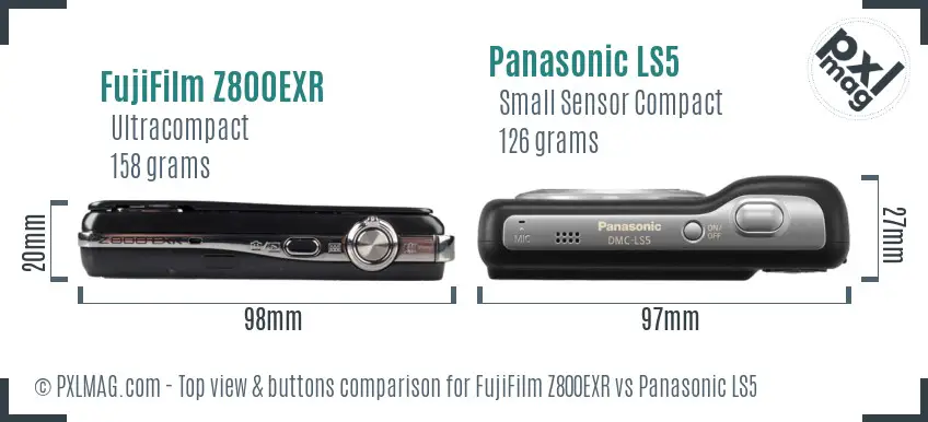 FujiFilm Z800EXR vs Panasonic LS5 top view buttons comparison