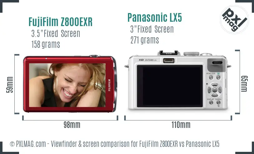 FujiFilm Z800EXR vs Panasonic LX5 Screen and Viewfinder comparison