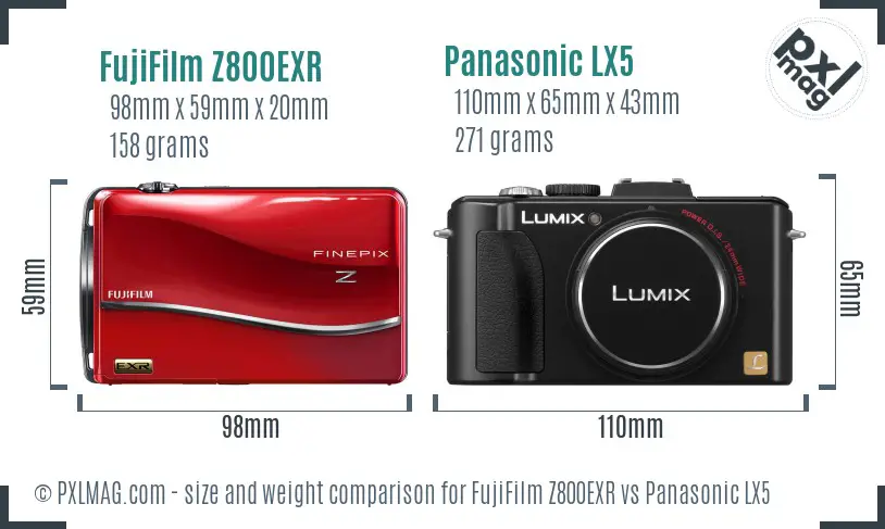 FujiFilm Z800EXR vs Panasonic LX5 size comparison