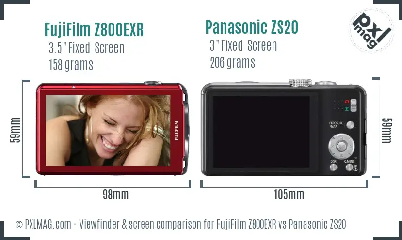 FujiFilm Z800EXR vs Panasonic ZS20 Screen and Viewfinder comparison
