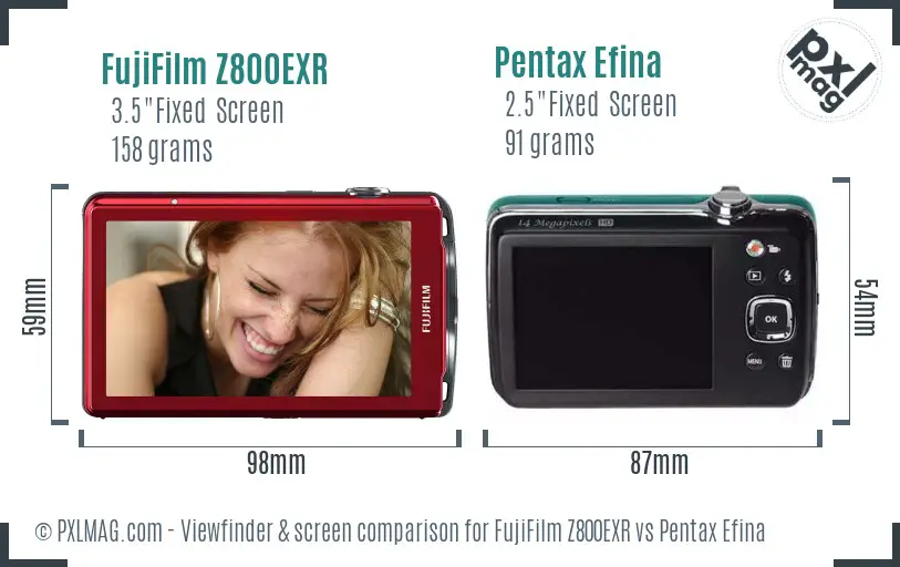FujiFilm Z800EXR vs Pentax Efina Screen and Viewfinder comparison