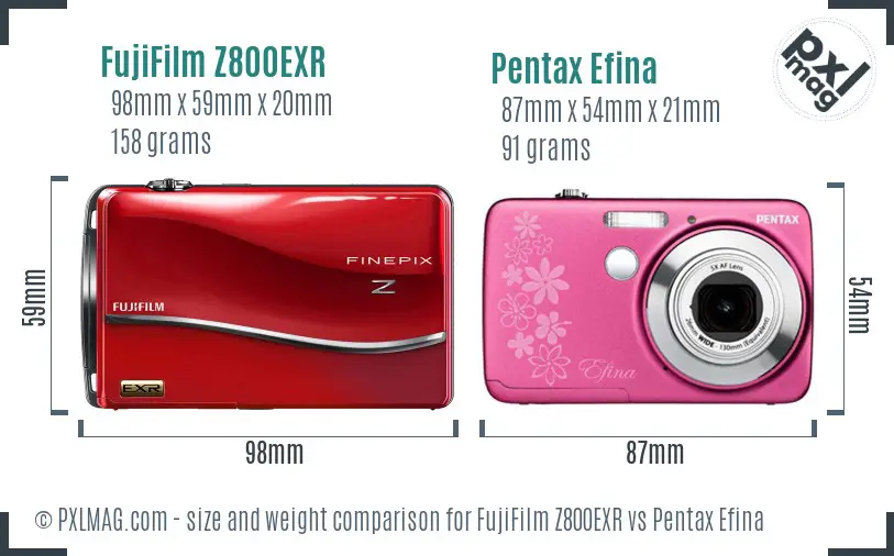 FujiFilm Z800EXR vs Pentax Efina size comparison