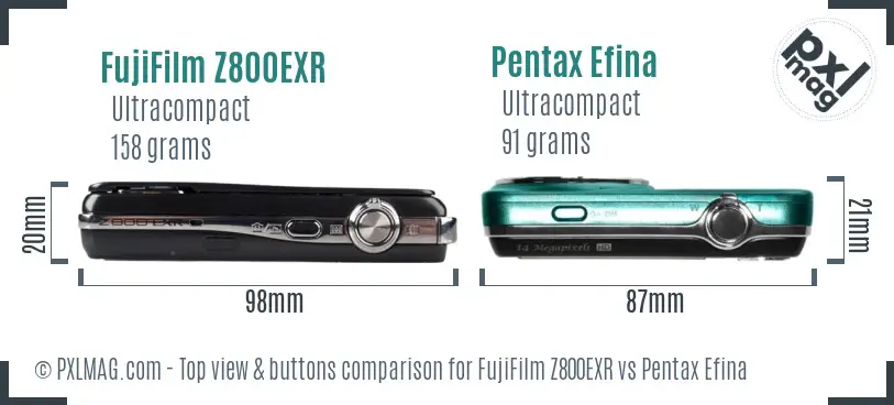 FujiFilm Z800EXR vs Pentax Efina top view buttons comparison