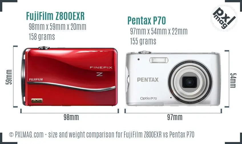 FujiFilm Z800EXR vs Pentax P70 size comparison
