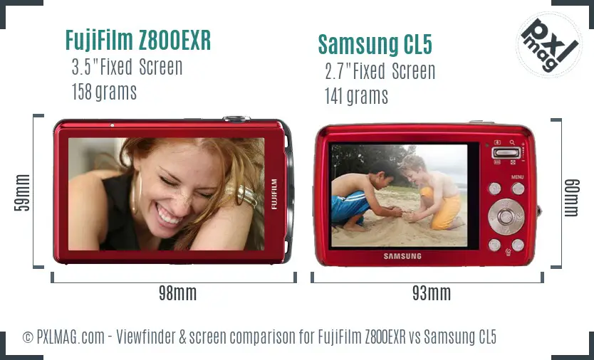 FujiFilm Z800EXR vs Samsung CL5 Screen and Viewfinder comparison