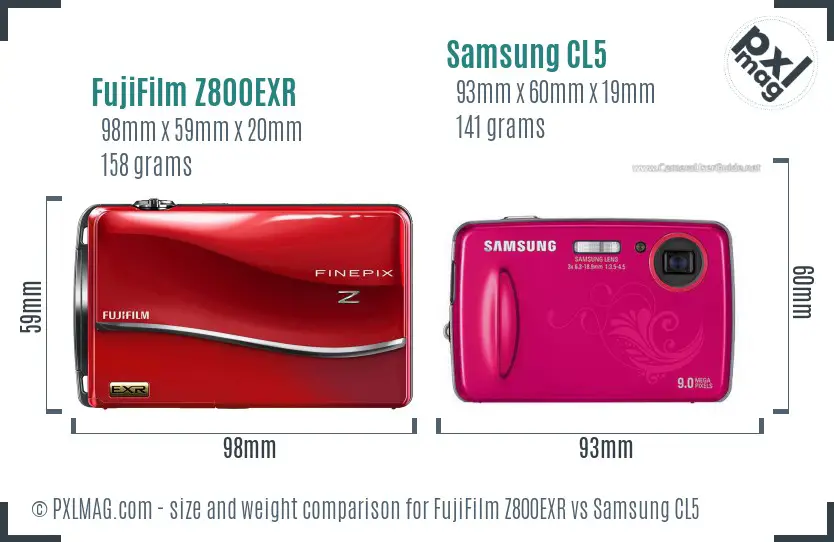 FujiFilm Z800EXR vs Samsung CL5 size comparison