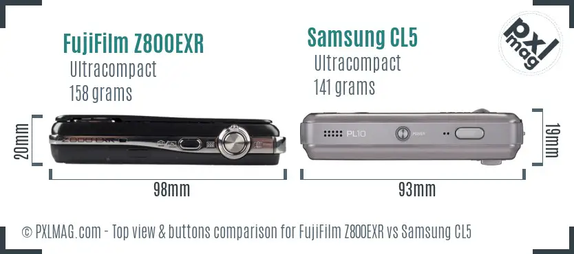 FujiFilm Z800EXR vs Samsung CL5 top view buttons comparison