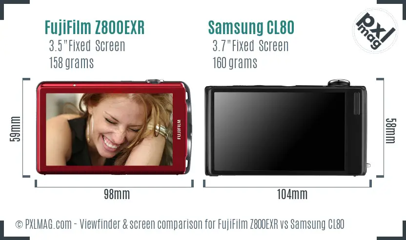 FujiFilm Z800EXR vs Samsung CL80 Screen and Viewfinder comparison