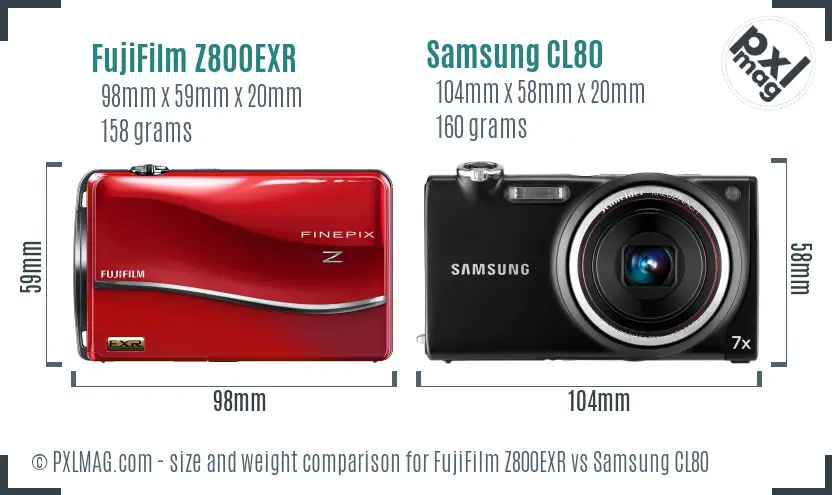 FujiFilm Z800EXR vs Samsung CL80 size comparison