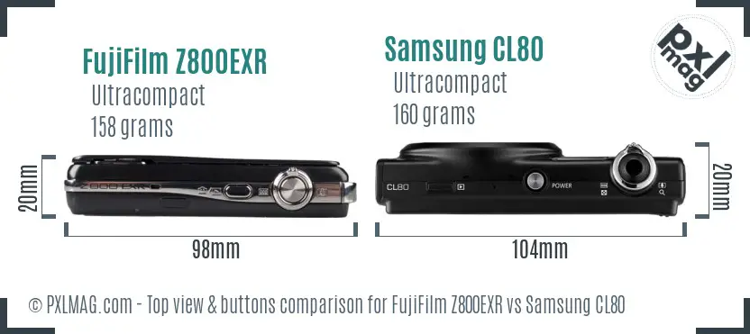 FujiFilm Z800EXR vs Samsung CL80 top view buttons comparison
