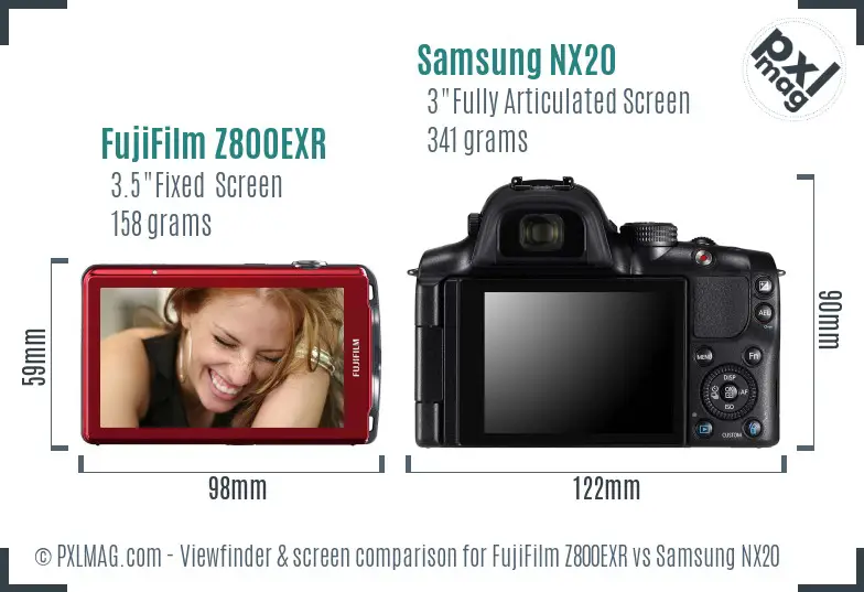 FujiFilm Z800EXR vs Samsung NX20 Screen and Viewfinder comparison
