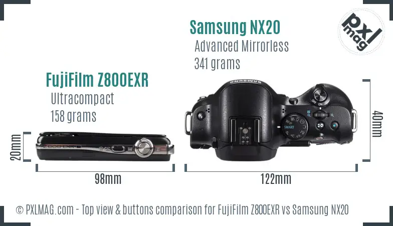 FujiFilm Z800EXR vs Samsung NX20 top view buttons comparison