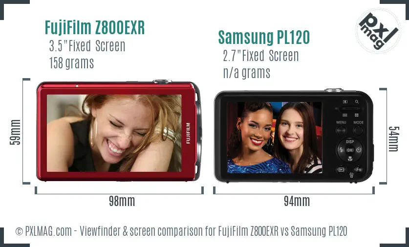 FujiFilm Z800EXR vs Samsung PL120 Screen and Viewfinder comparison
