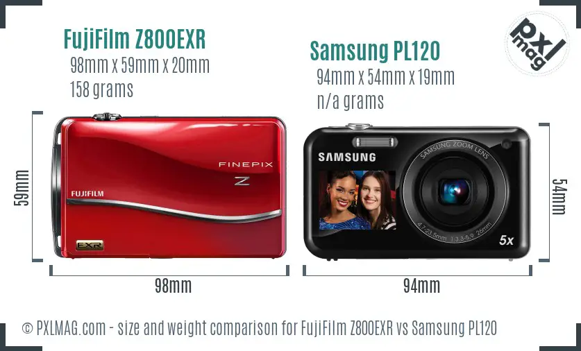 FujiFilm Z800EXR vs Samsung PL120 size comparison