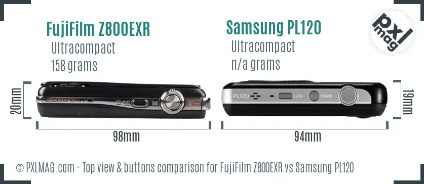 FujiFilm Z800EXR vs Samsung PL120 top view buttons comparison